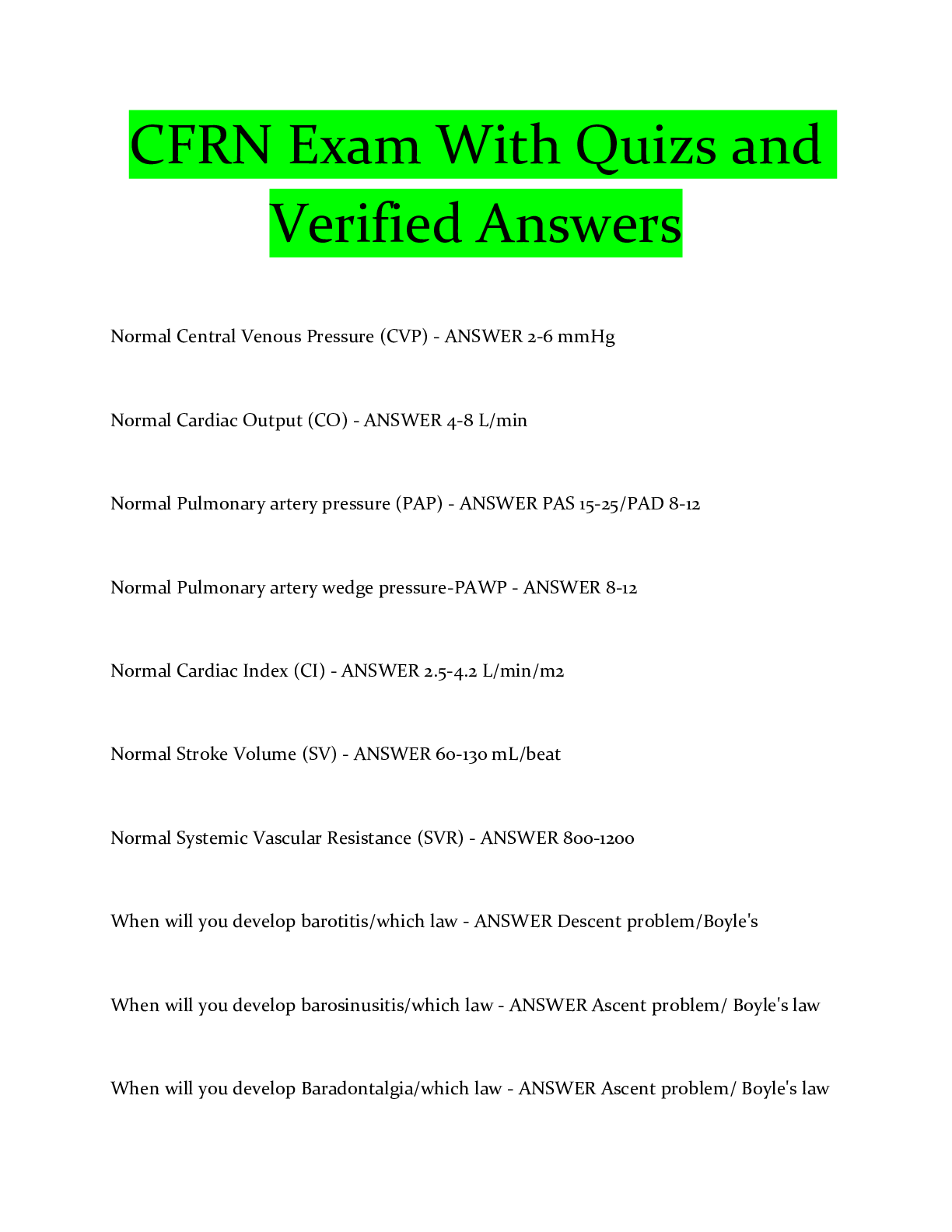 Preview image for CFRN Exam With Quizs and Verified Answers